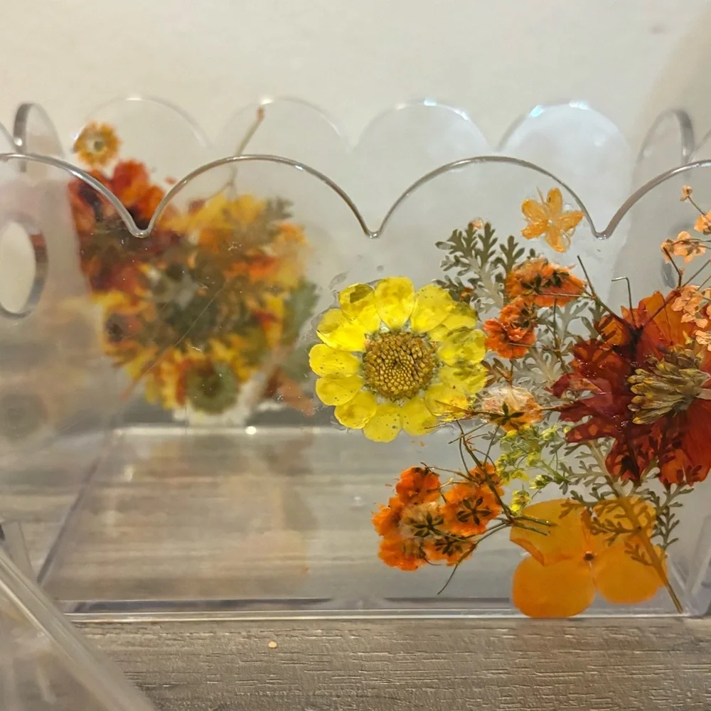 Pressed Floral Acrylic Organizer – Desk, Vanity, or Kitchen Set (Single or Set)